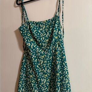 Floral Green Dress with Spaghetti Straps